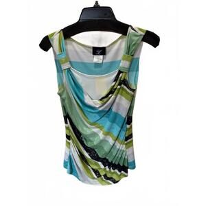NEW LIBRA women's diagonal stripe layered tank in turq, green, black & white